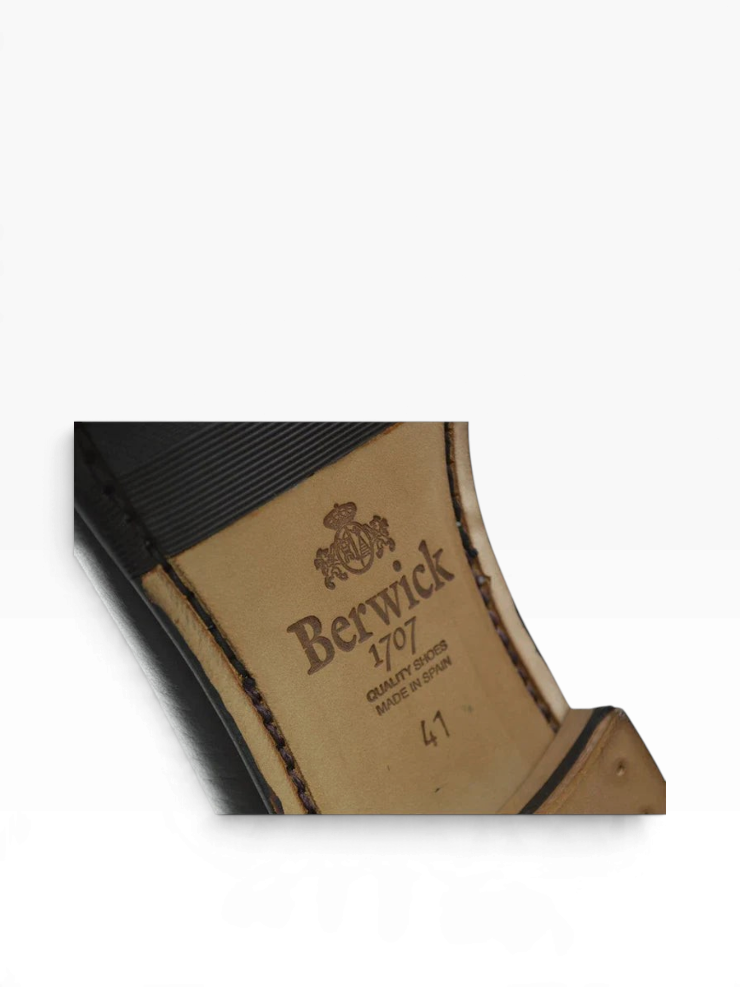 Bourgee a world class shoe store Berwick 1707 leather shoe sole with embossed branding and size 41 detail