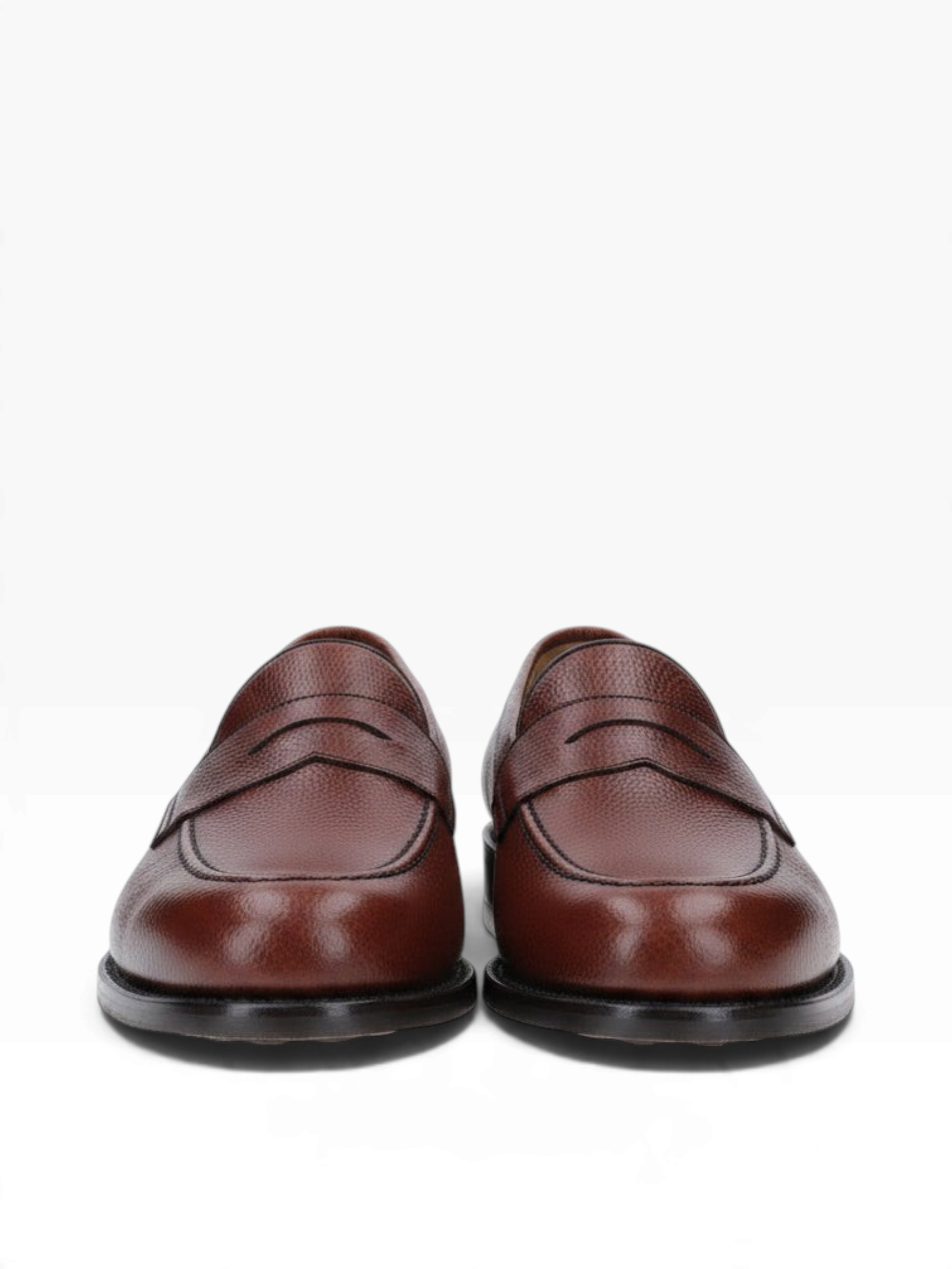 Bourgee a world class shoe store Berwick brown grained leather penny loafers with Goodyear welt and leather sole.
