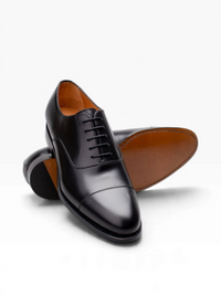 Bourgee a world class shoe store Berwick Rupert black calf leather oxford dress shoes with cap toe and Goodyear welt.