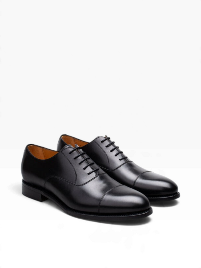 Bourgee a world class shoe store Berwick Rupert black calf leather oxford dress shoes with cap toe and Goodyear welt.