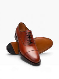 Bourgee a world class shoe store Berwick Rupert brown calf leather oxford dress shoe with cap toe and Goodyear welt