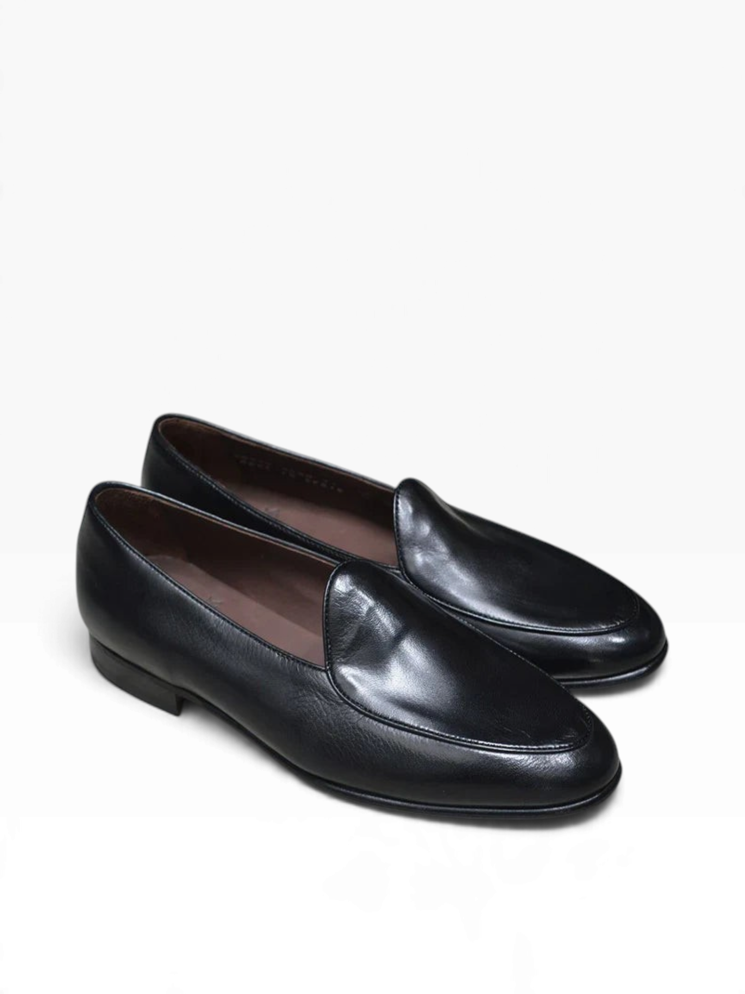 Bourgee a world class shoe store Berwick classic black deerskin leather Belgian loafers with a sleek slip-on design.
