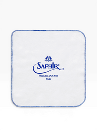 Bourgee a world class shoe store Saphir white cotton polishing cloth with blue stitched edges for leather care