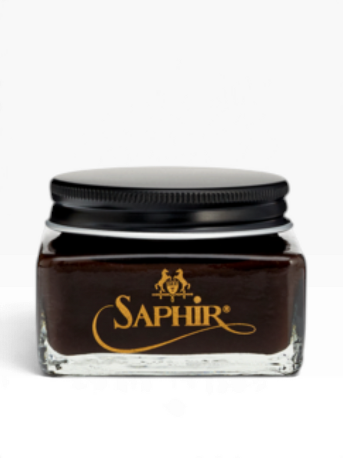 Bourgee a world class shoe store Saphir Medaille d’Or Pommadier 1925 cream polish in a glass jar for leather care.