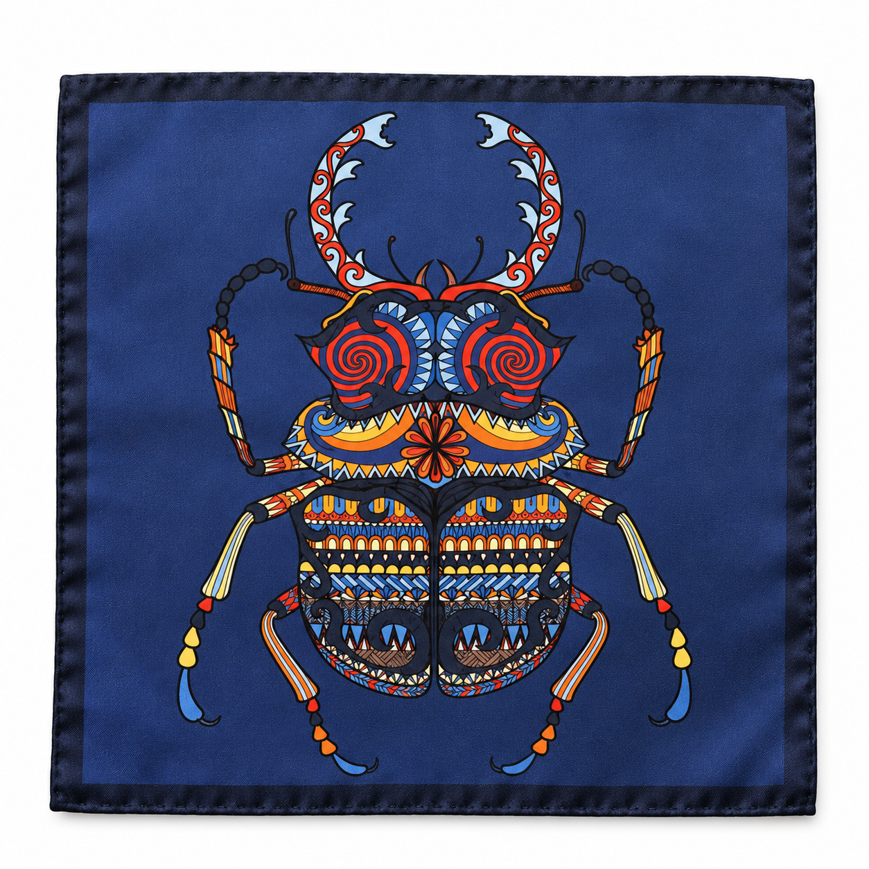 Navy Blue Printed Silk Pocket Square