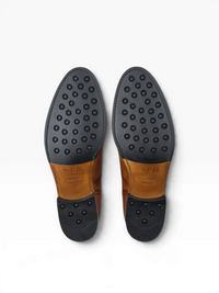 Bourgee a world class shoe store TLB Lenon dark brown leather derby shoes showing the black rubber SENIOR soles