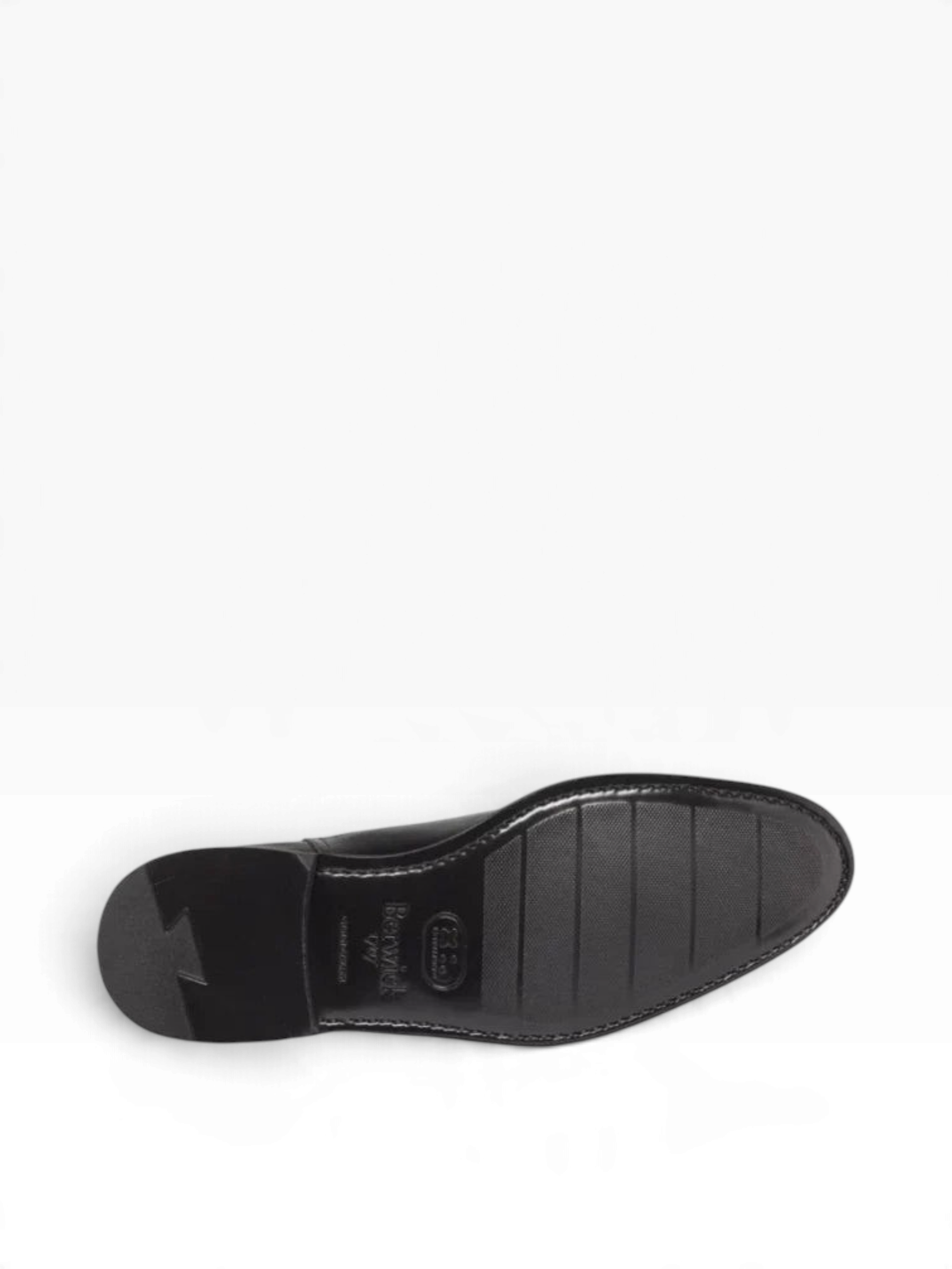 Bourgee a world class shoe store Berwick 9628 black calf leather moccasin shoe showing the ultralight rubber sole