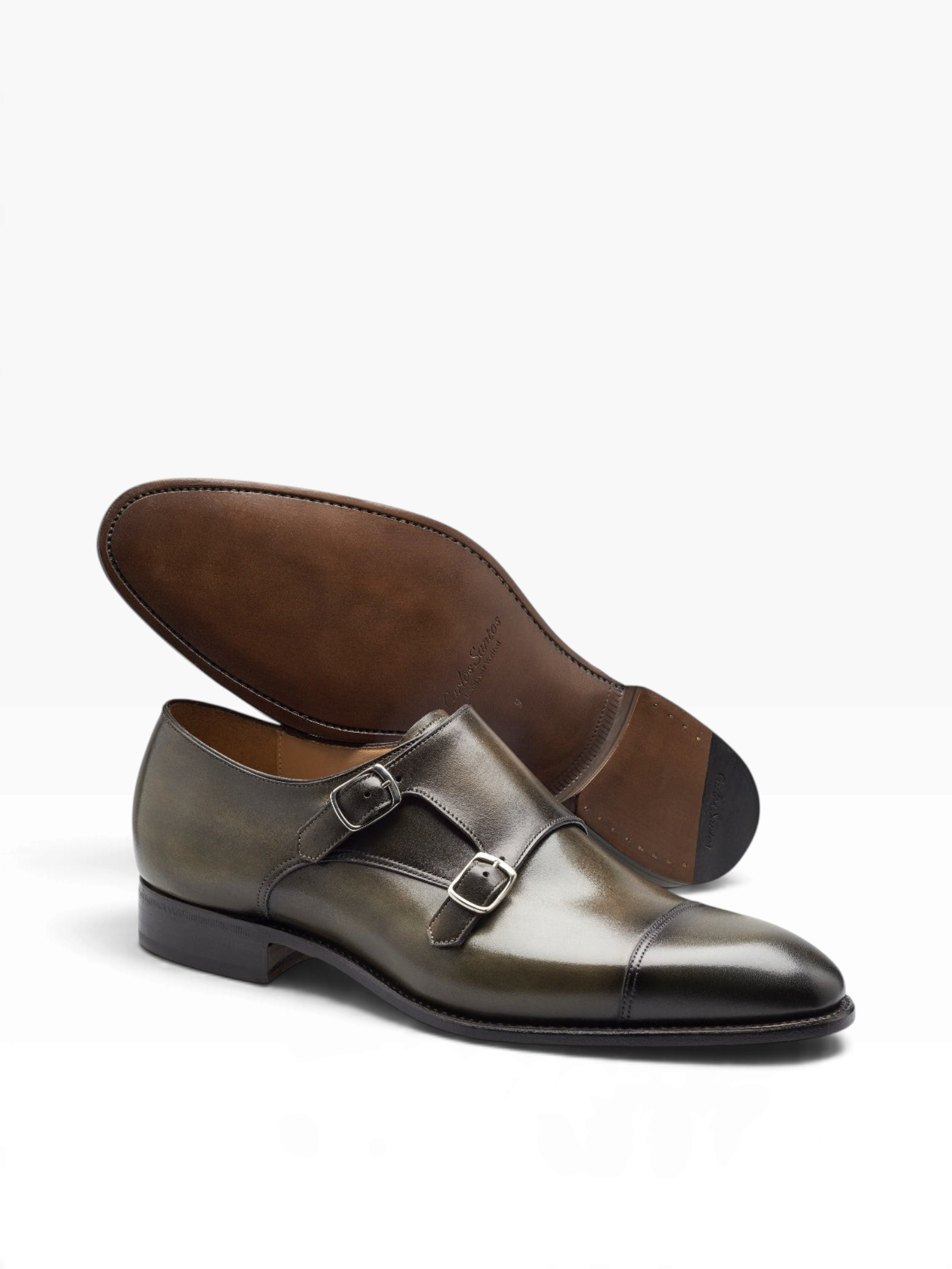Bourgee a world class shoe store Carlos Santos Andrew double buckle monk strap shoes in Bosco green leather