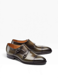 Bourgee a world class shoe store Carlos Santos Andrew double buckle monk strap shoes in polished olive green leather