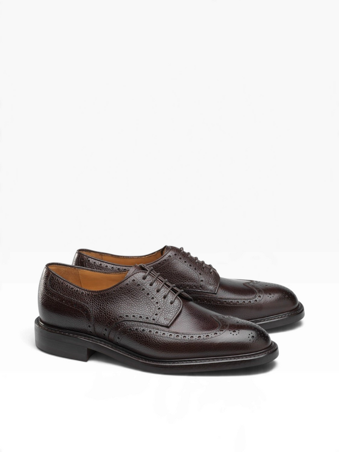 Bourgee a world class shoe store Carlos Santos ERIC 9847 brown grain leather wingtip brogue shoes with lace-up closure