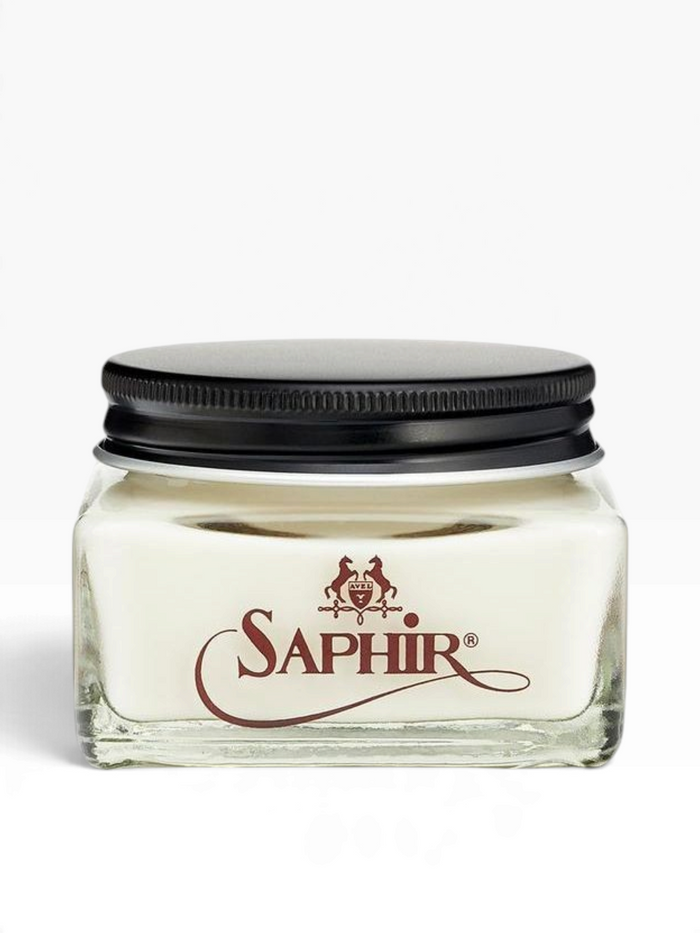 Bourgee a world class shoe store Saphir Cordovan leather cream in a 75ml glass jar with a black screw-top lid.