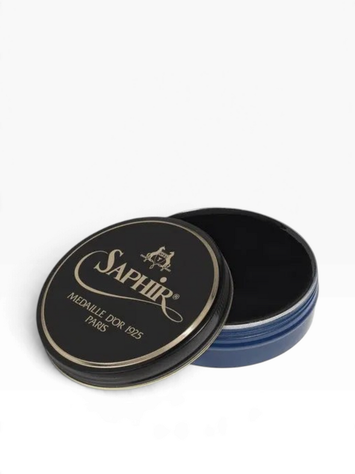 Bourgee a world class shoe store Saphir Medaille d'Or Pate de Luxe black wax polish in a round metal tin