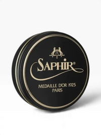 Bourgee a world class shoe store Saphir Medaille d'Or Pate de Luxe wax polish in a black round metal tin