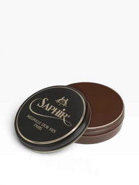 Bourgee a world class shoe store Saphir Pate de Luxe natural wax shoe polish in a round metal tin