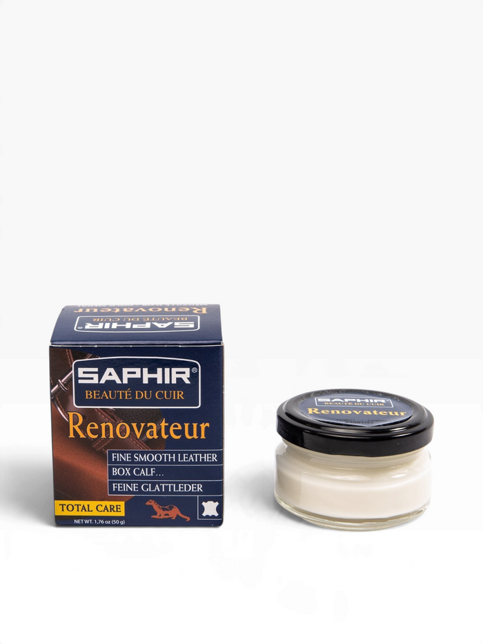 Bourgee a world class shoe store Saphir Renovateur leather conditioner and cleaner in a 50ml glass jar with box