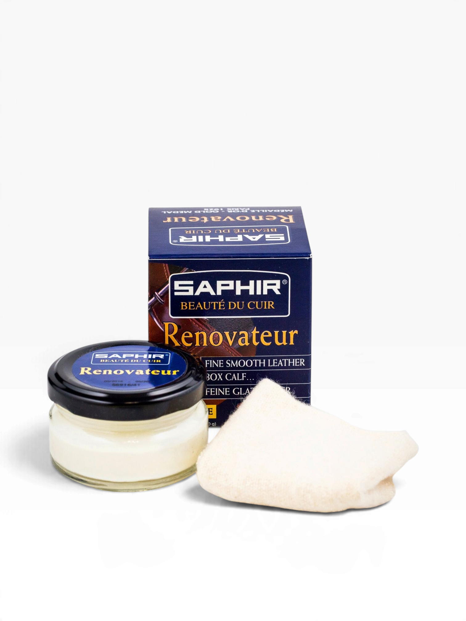 Bourgee a world class shoe store Saphir Renovateur leather conditioner 50ml jar with application cloth and box