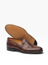 Bourgee a world class shoe store Carlos Santos Rick penny loafers in brown grained leather with Goodyear welted sole