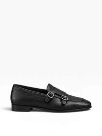 Bourgee a world class shoe store Berwick 5522 black leather double monk strap shoe with silver buckles
