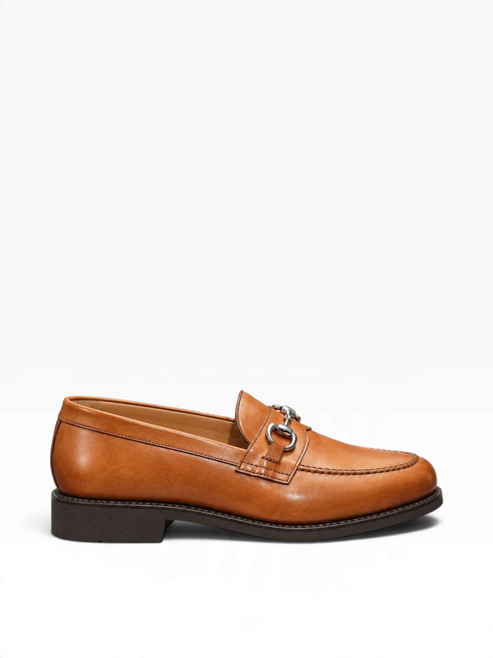Bourgee a world class shoe store Berwick 5469 tan leather horsebit loafer with a Vibram GumLite sole and apron toe.