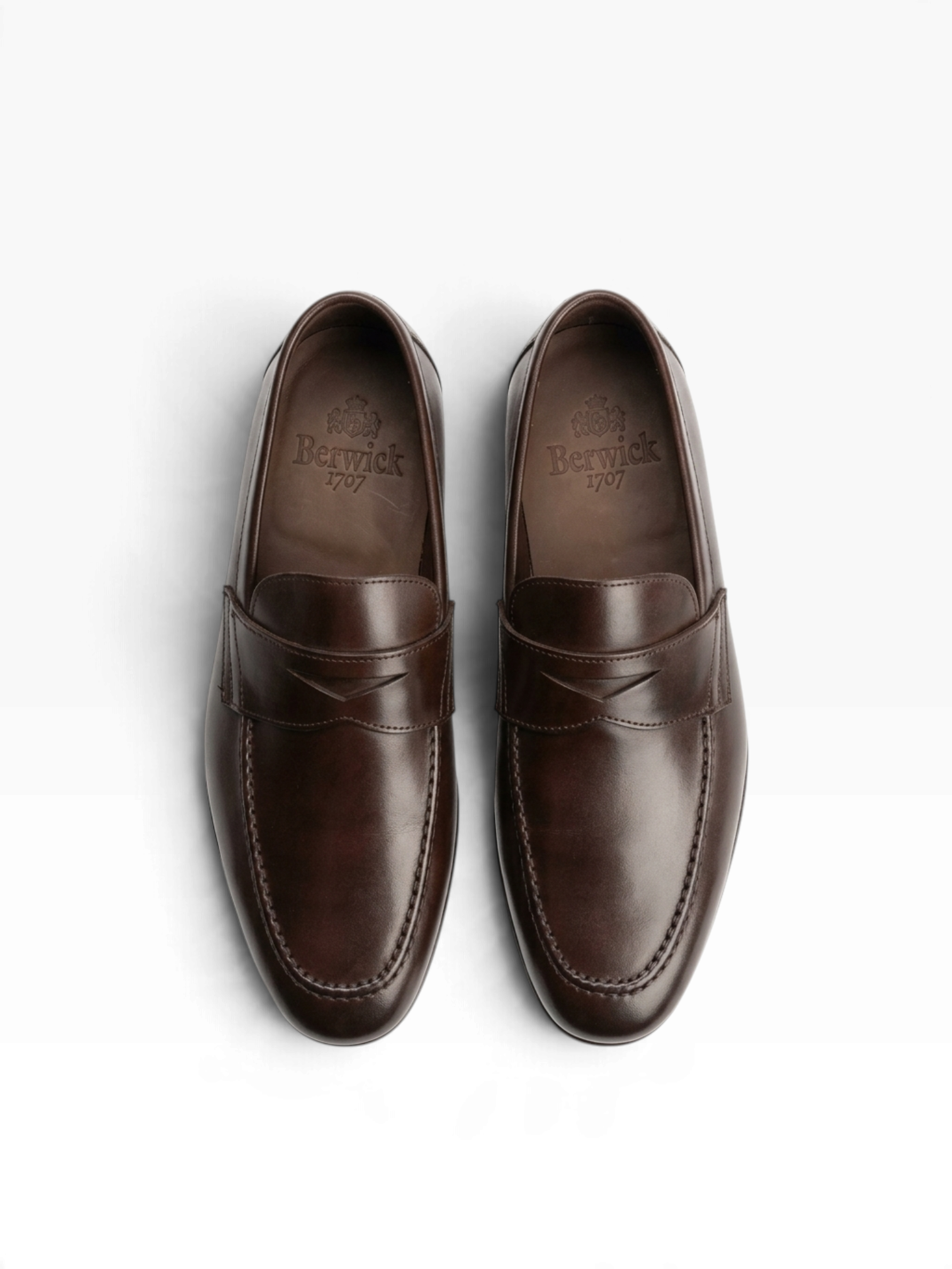 Bourgee a world class shoe store Berwick 1707 dark brown leather penny loafer with classic apron stitching