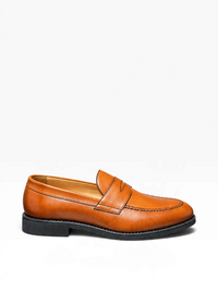 Bourgee a world class shoe store Berwick 5461 tan leather penny loafer with a black Vibram rubber sole