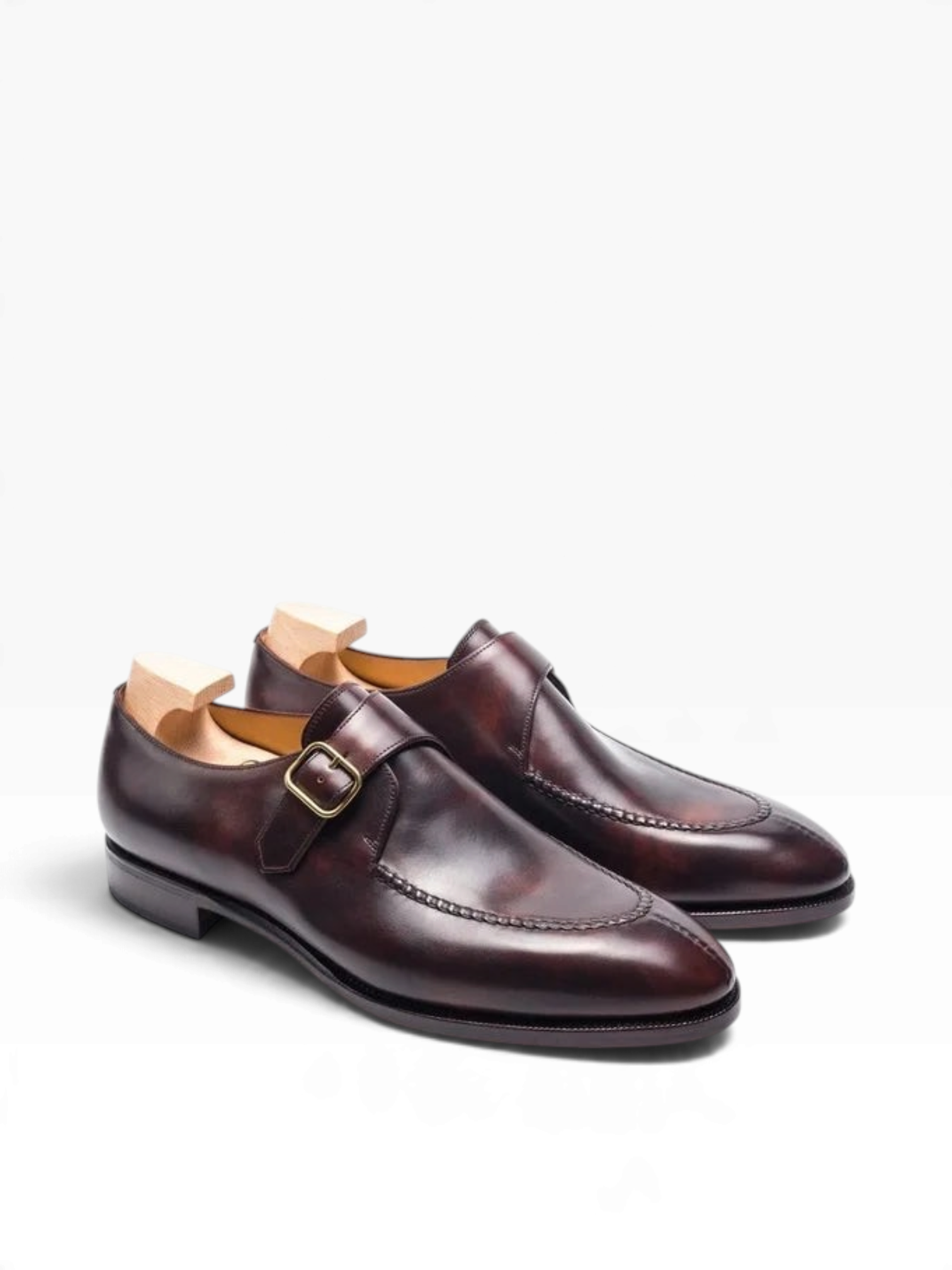 Bourgee a world class shoe store brown museum calf leather single monk strap shoe with Norway split toe detail