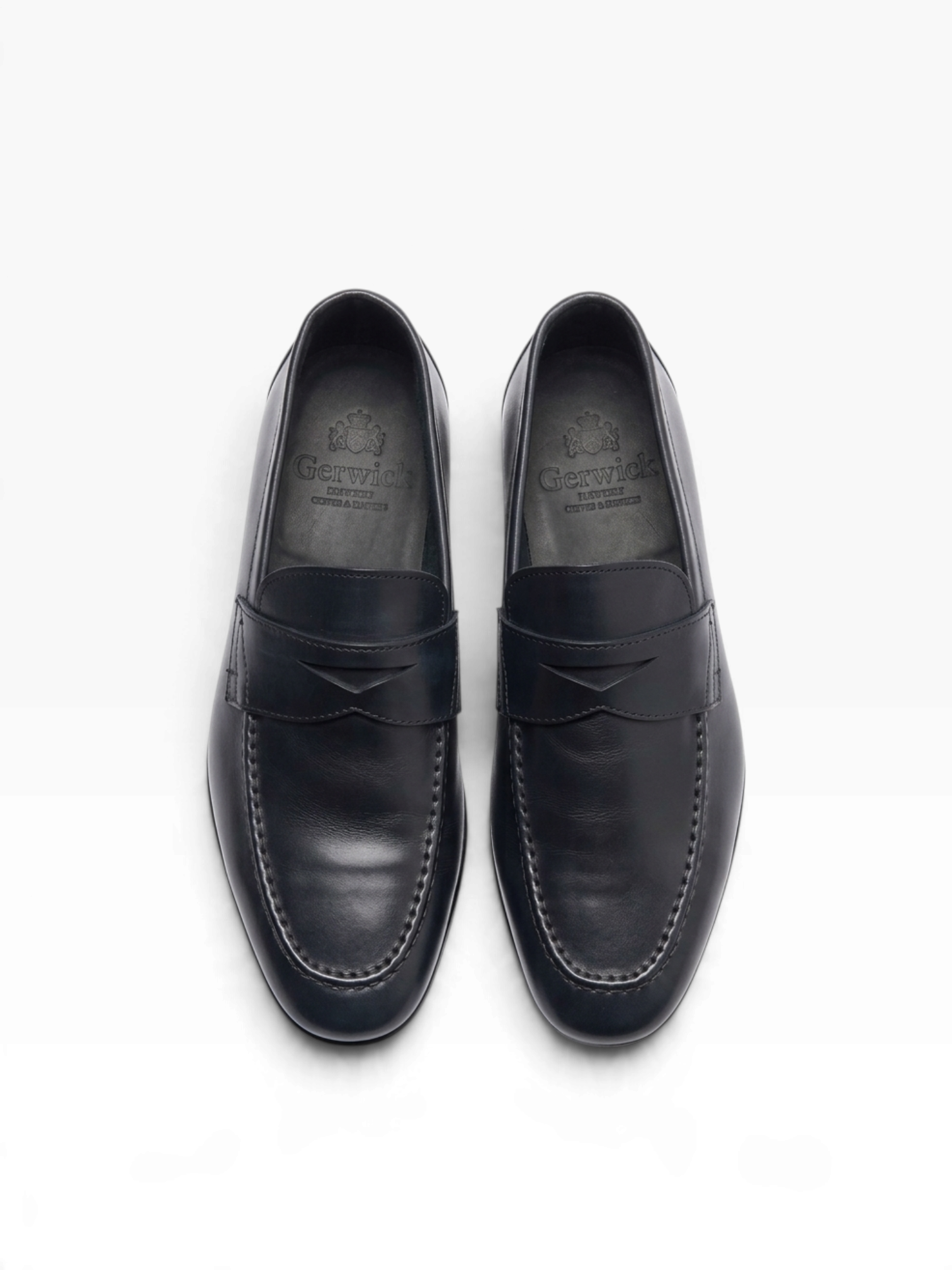 Bourgee a world class shoe store Berwick 1707 black leather penny loafers with classic apron stitching