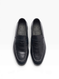 Bourgee a world class shoe store Berwick 1707 black leather penny loafers with classic apron stitching