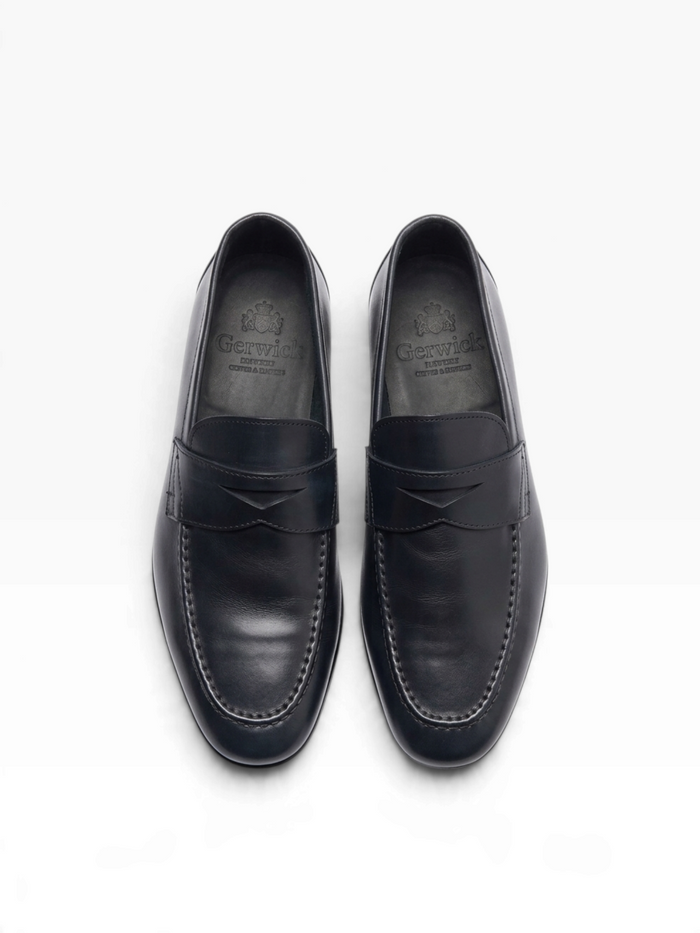 Bourgee a world class shoe store Berwick 1707 black leather penny loafers with classic apron stitching