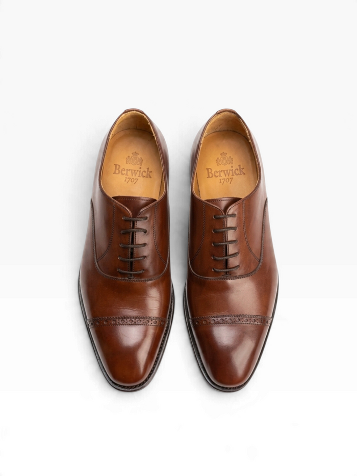 Bourgee a world class shoe store Berwick 5466 brown leather cap toe oxford shoes with brogue detailing