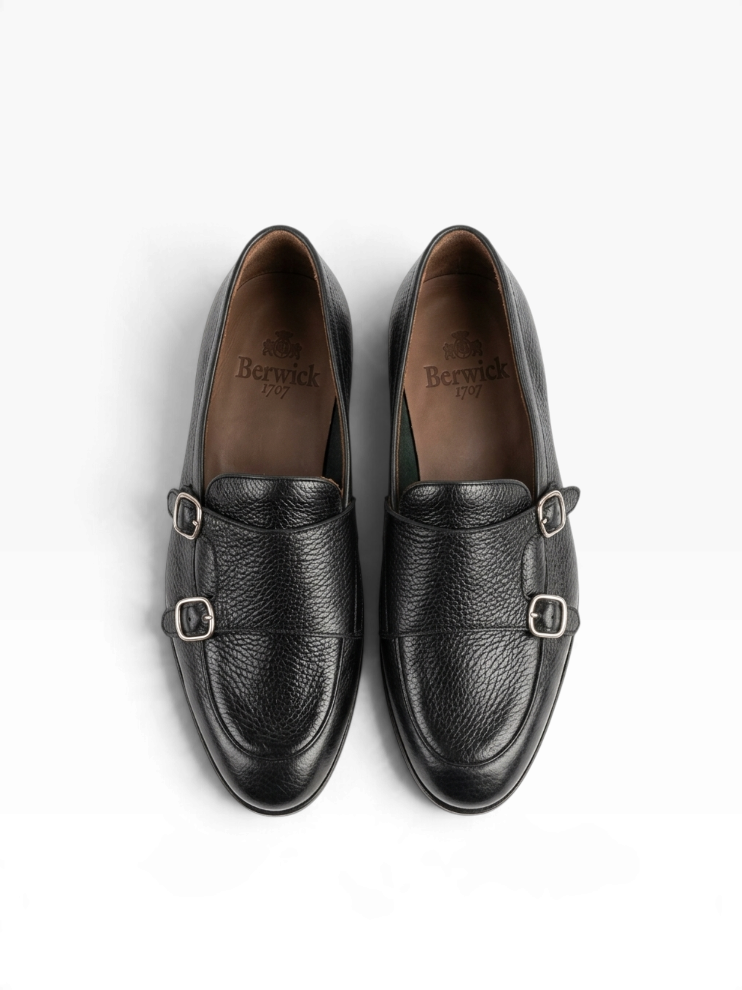 Bourgee a world class shoe store Berwick 5522 black leather double monk strap shoes with silver buckles