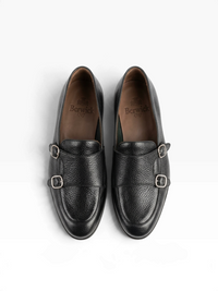 Bourgee a world class shoe store Berwick 5522 black leather double monk strap shoes with silver buckles
