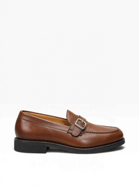 Bourgee a world class shoe store Berwick 5470 tan leather monk strap loafer with a metal buckle and Vibram sole
