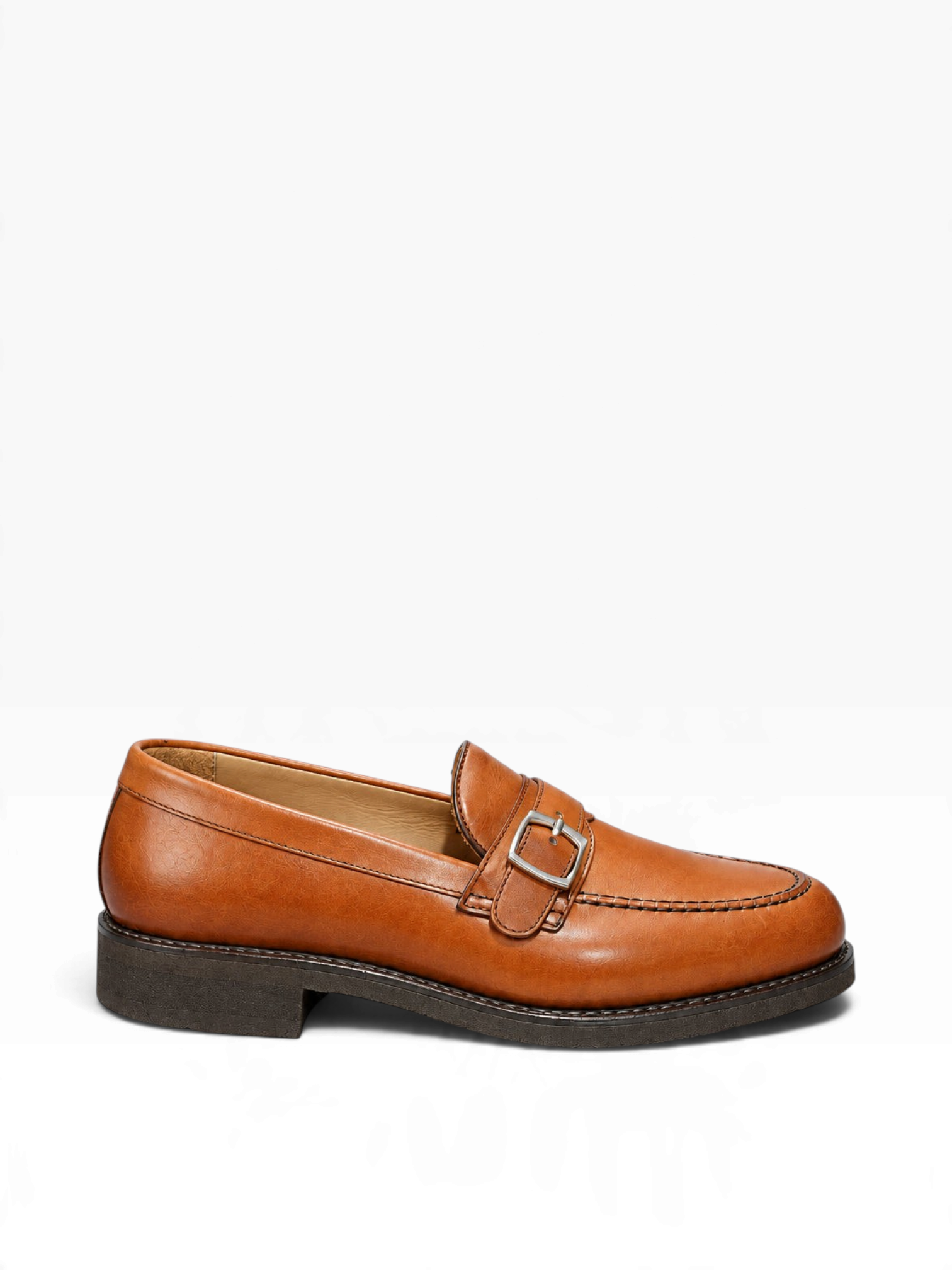 Bourgee a world class shoe store Berwick 5470 tan leather monk strap loafer with a metal buckle and Vibram sole.