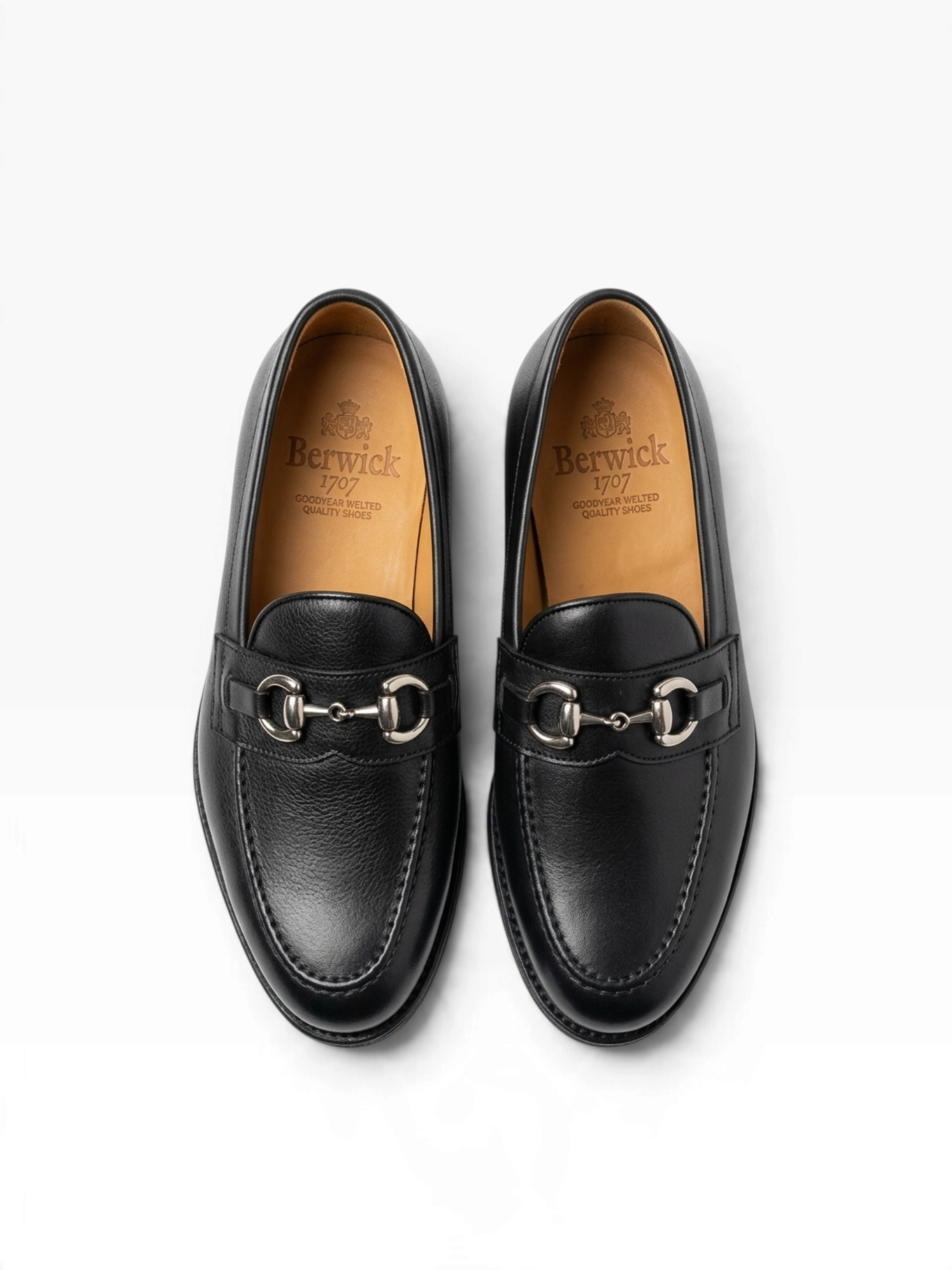 Bourgee a world class shoe store Berwick 1707 black leather horsebit loafers with Goodyear welted construction