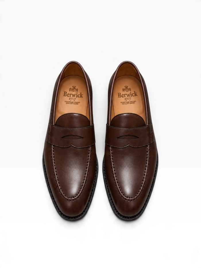 Bourgee a world class shoe store Berwick 5461 dark brown leather penny loafers with Goodyear welted construction