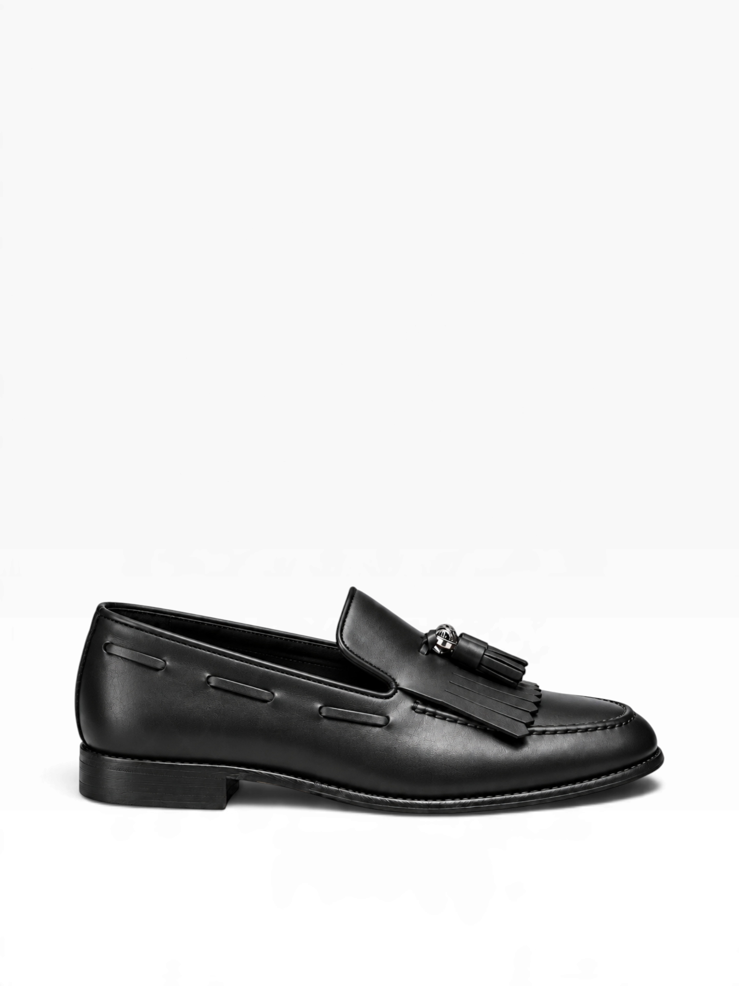 Bourgee a world class shoe store Berwick 1707 black leather tassel loafer with kiltie fringe and apron-toe stitching.