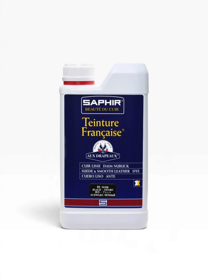 Bourgee a world class shoe store Saphir Teinture Francaise black leather dye for smooth leather, suede, and nubuck.