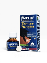 Bourgee a world class shoe store Saphir Teinture Francaise leather dye kit with bottle, applicator, and box.